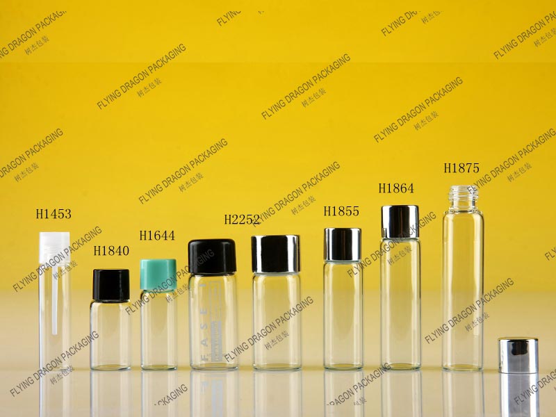 5-12ML CLEAR GLASS SAMPLE; TUBE SCREW VIAL BOTTLE WITH PLASTIC LID AND ALUMINUM LID [H series]