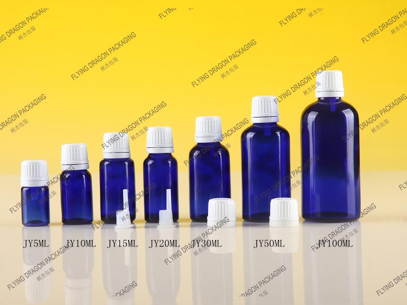 5-100ML ESSENTIAL OIL COBALT BLUE GLASS DROPPER BOTTLE; SKINCARE COSMETIC PACKAGING BOTTLE WITH WHITE SCREW CAP FOR EYELASHES EXTENSION; ESSENTIAL PERFUME OIL GLASS BOTTLE WITH ANTI THIEF CAP [JY series - Blue]