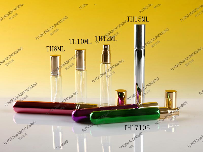 8-15ML PORTABLE SPRAY GLASS BOTTLE; EMPTY PERFUME TUBULAR VIALS WITH ALUMINUM SCREW SPRAYER AND CAP; MINI SAMPLE BOTTLE WITH SPRAYER; ATOMIZER MIST VIAL SAMPLE FOR PERFUME PACKAGING [TH series]