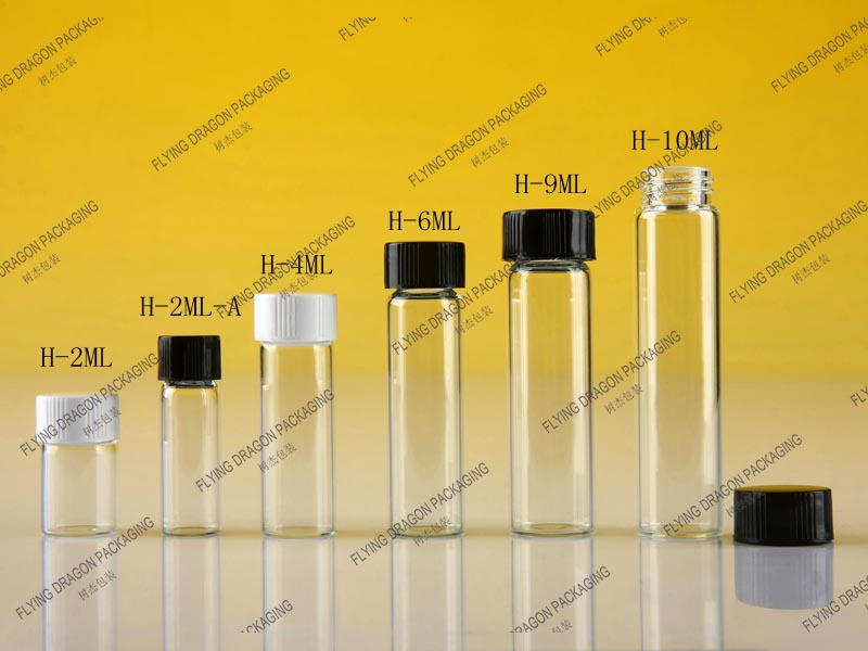 2-10ML CLEAR GLASS SAMPLE; TUBE SCREW VIAL BOTTLE WITH PLASTIC LID [H- series]