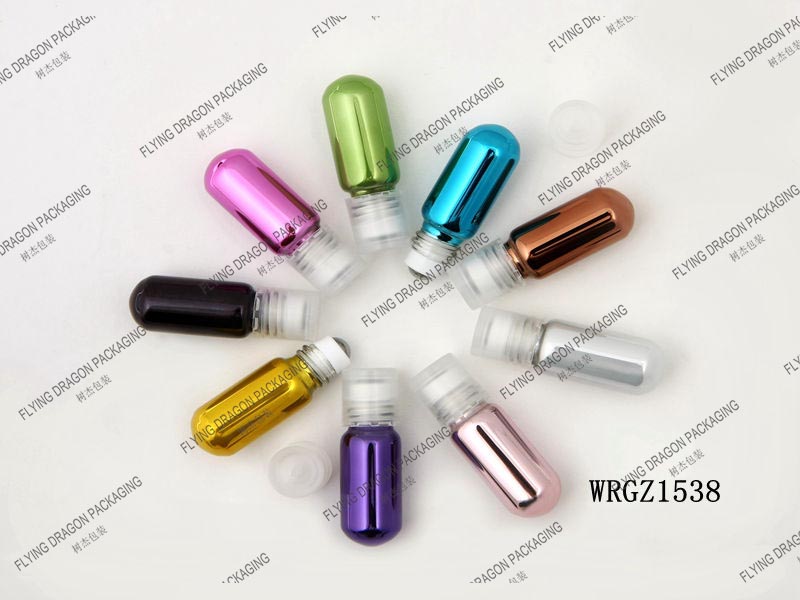3ML ROLL ON ESSENTIAL OIL BOTTLE ROUND BOTTOM WITH ROLLER AND PLASTIC CAP; FRAGRANCE GLASS VIAL LUXURY COSMETIC BOTTLE PACKAGING PERFUME GLASS BOTTLE [WRGZ1538]