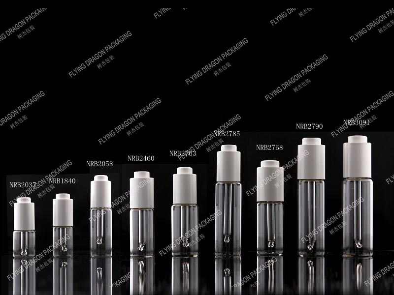 5-40ML FACE SERUM DROPPER BOTTLES; CLEAR GLASS DROPPER BOTTLES WITH WHITE PRESS TYPE BUTTON DROPPER; DROPPER BOTTLE PRESS BUTTON CAP FOR SKINCARE PERFUME FRAGRANCE [NRB series PLASTIC DROPPER]