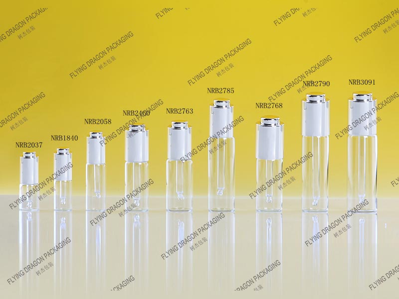 5-40ML FACE SERUM DROPPER BOTTLES; CLEAR GLASS DROPPER BOTTLES WITH ALUMINUM PRESS TYPE BUTTON DROPPER; DROPPER BOTTLE PRESS BUTTON CAP FOR SKINCARE PERFUME FRAGRANCE [NRB series ALUM. DROPPER]
